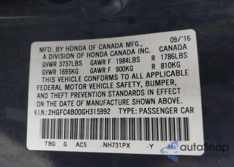 2016 Honda Civic Lx-P from USA, damaged, VIN 2HGFC4B00GH315992